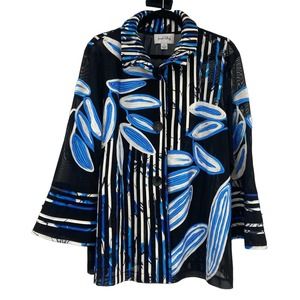 Joseph Ribkoff Blue Black Royal Sapphire Tropical Artsy Jacket Large